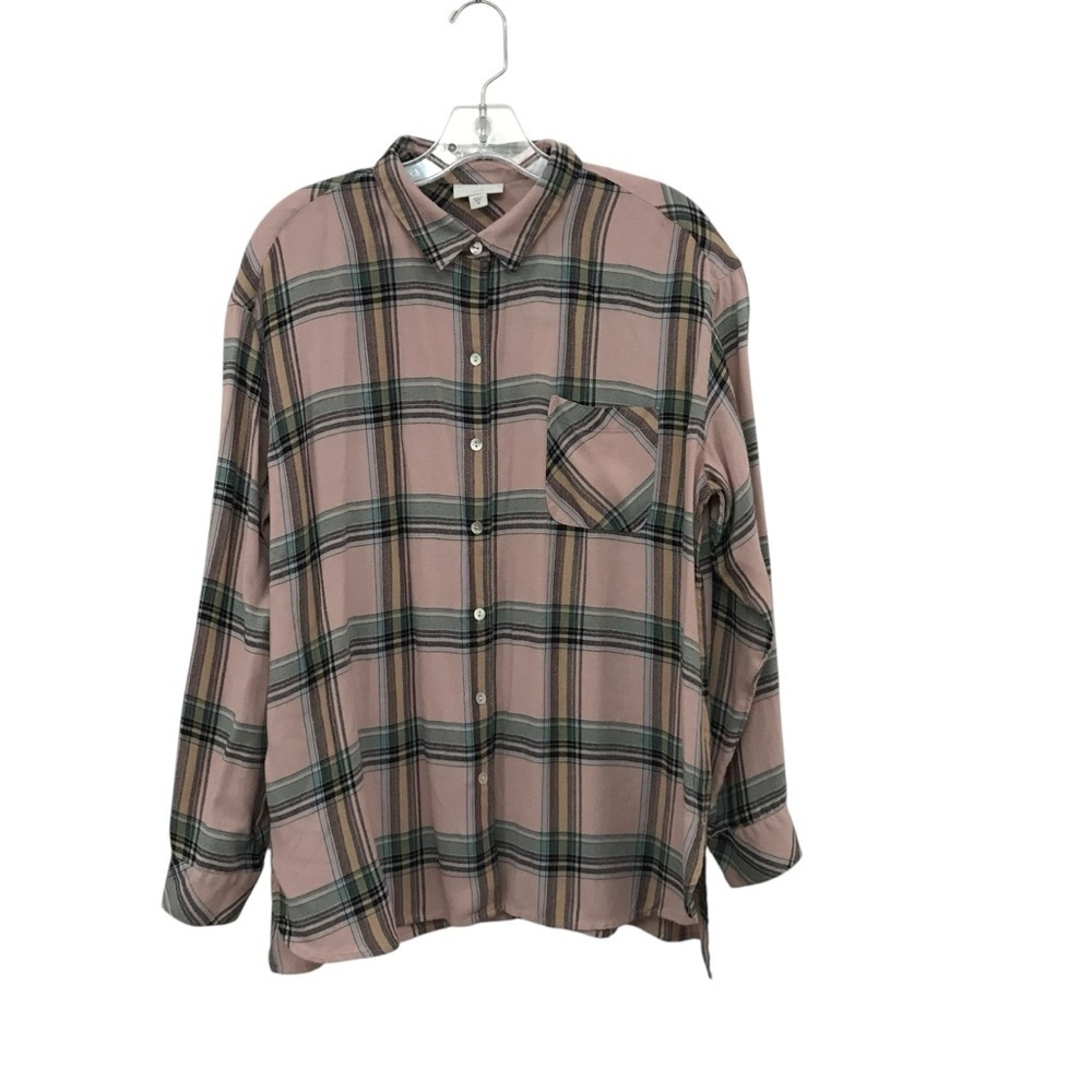 J. Jill Shirt Women’s Size M Flannel Long Sleeve Button Up Pink Plaid Casual